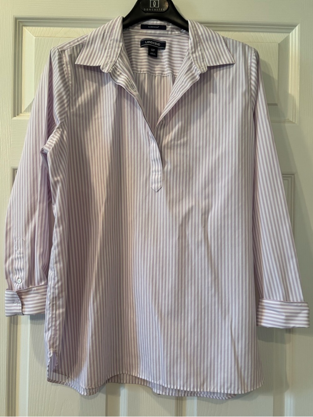 Lands' End No Iron Lavender Stripe Popover Shirt Size 12P